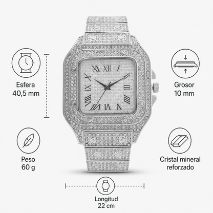 Especificaciones del reloj cuadrado brillante