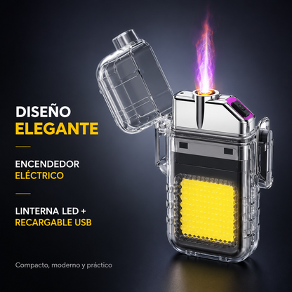 Encendedor Metálico Recargable con Linterna LED y Resistente al Agua