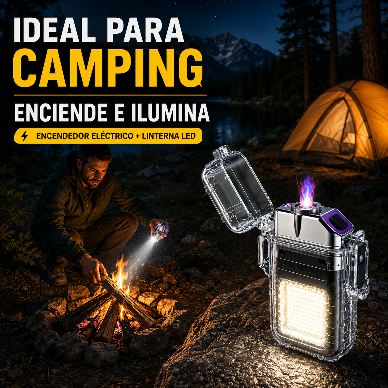 Encendedor Metálico Recargable con Linterna LED y Resistente al Agua