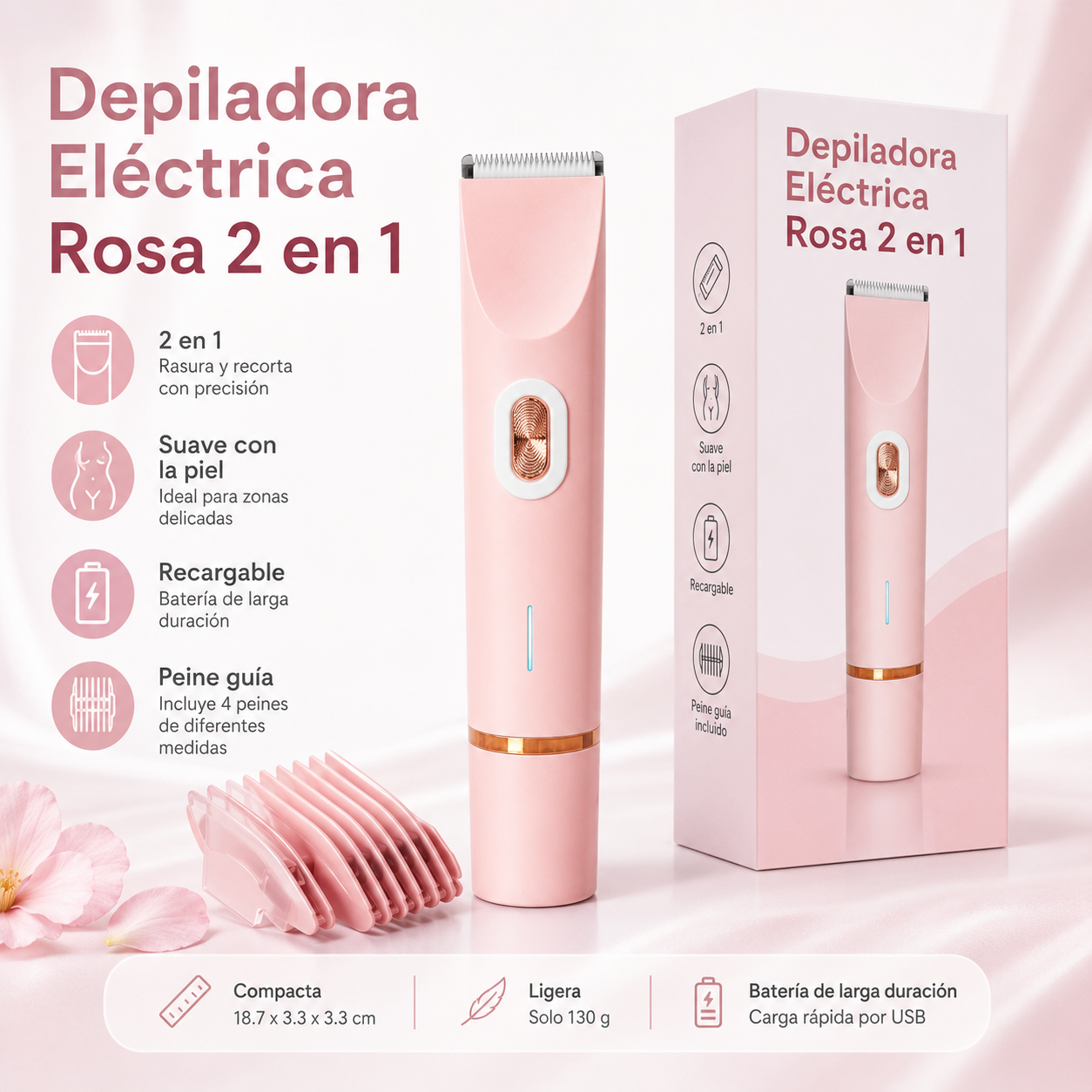 Depiladora Eléctrica Rosa 2 en 1