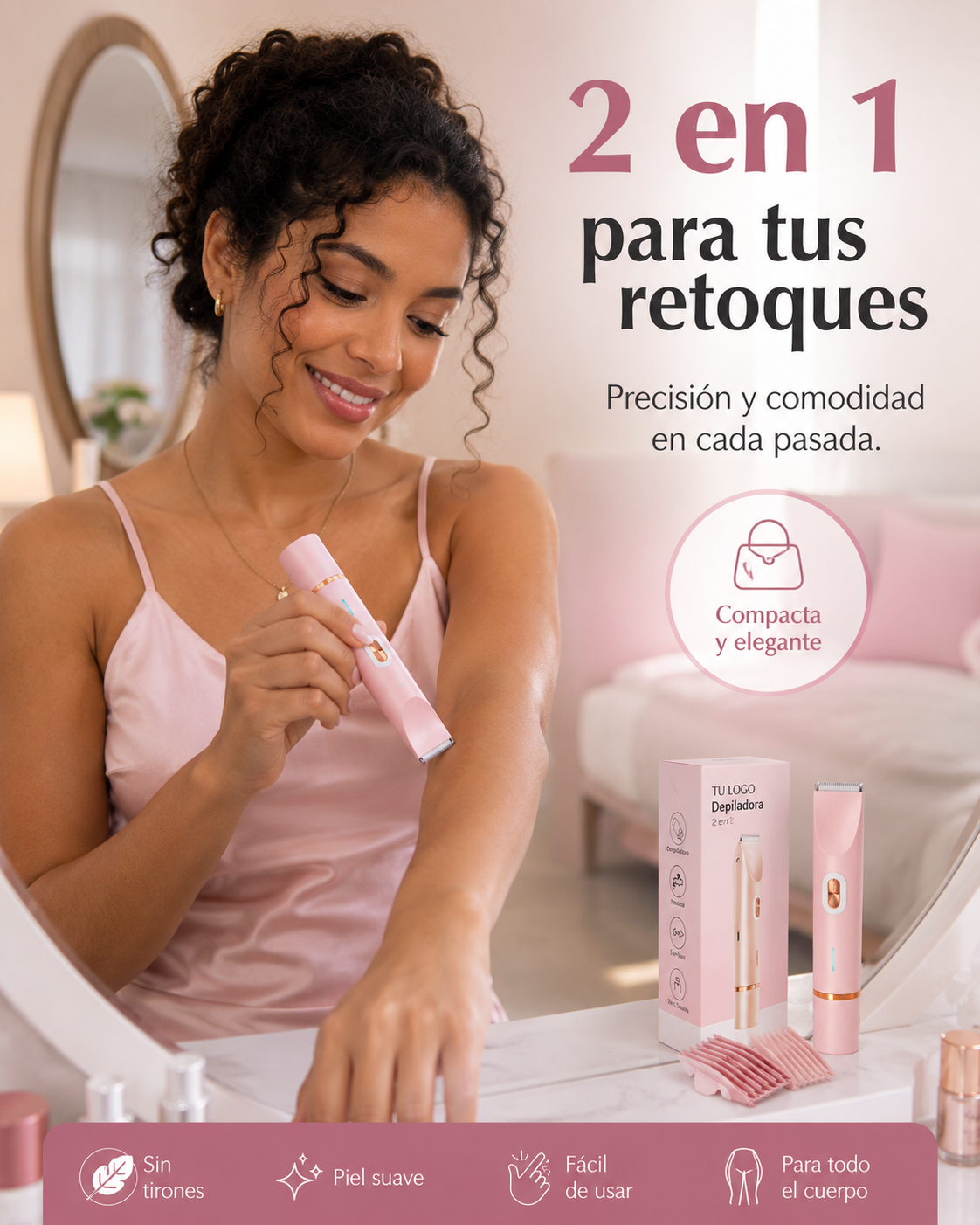 Depiladora Eléctrica Rosa 2 en 1