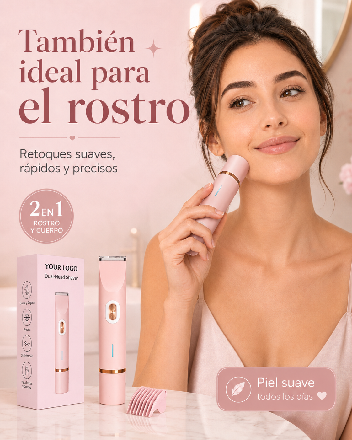 Depiladora Eléctrica Rosa 2 en 1