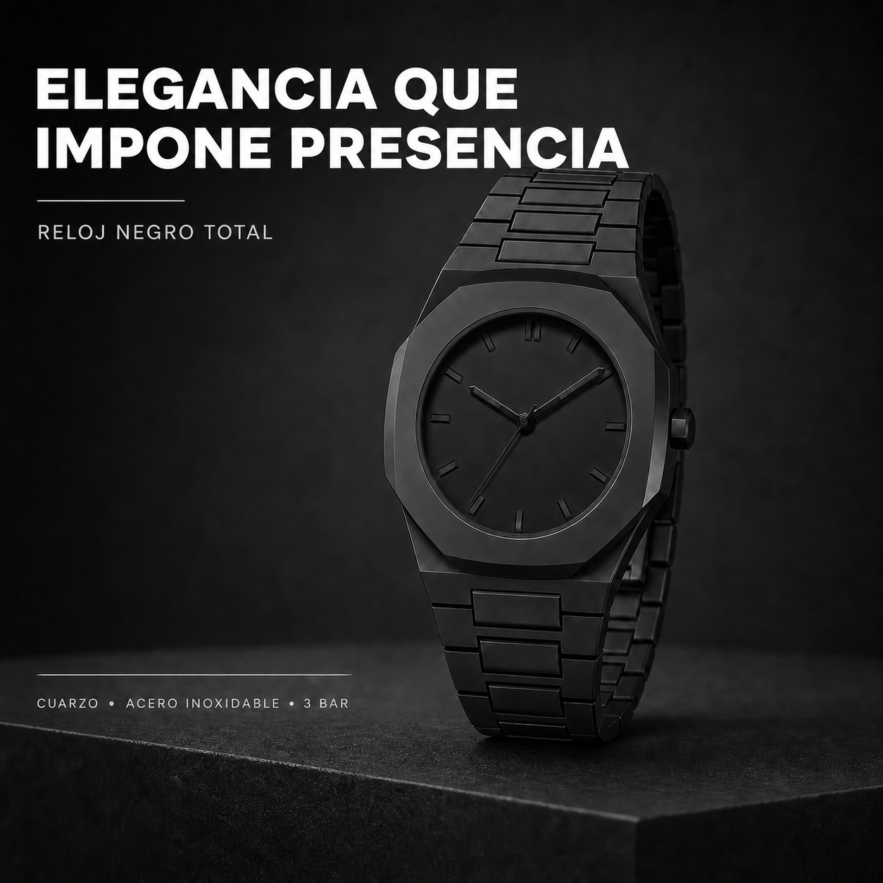 Reloj Negro Total – Acero y Cuarzo