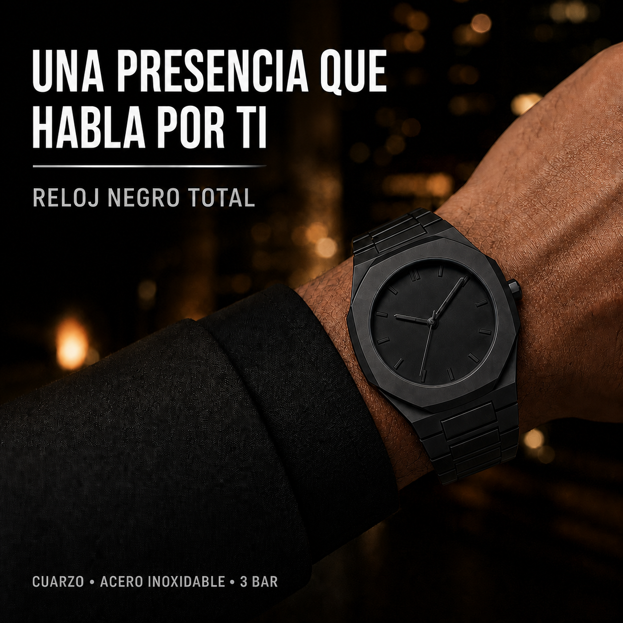 Reloj Negro Total – Acero y Cuarzo
