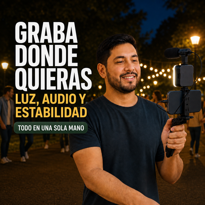 Kit Para Realizar Videos: trípode con luz LED y micrófono para tu celular