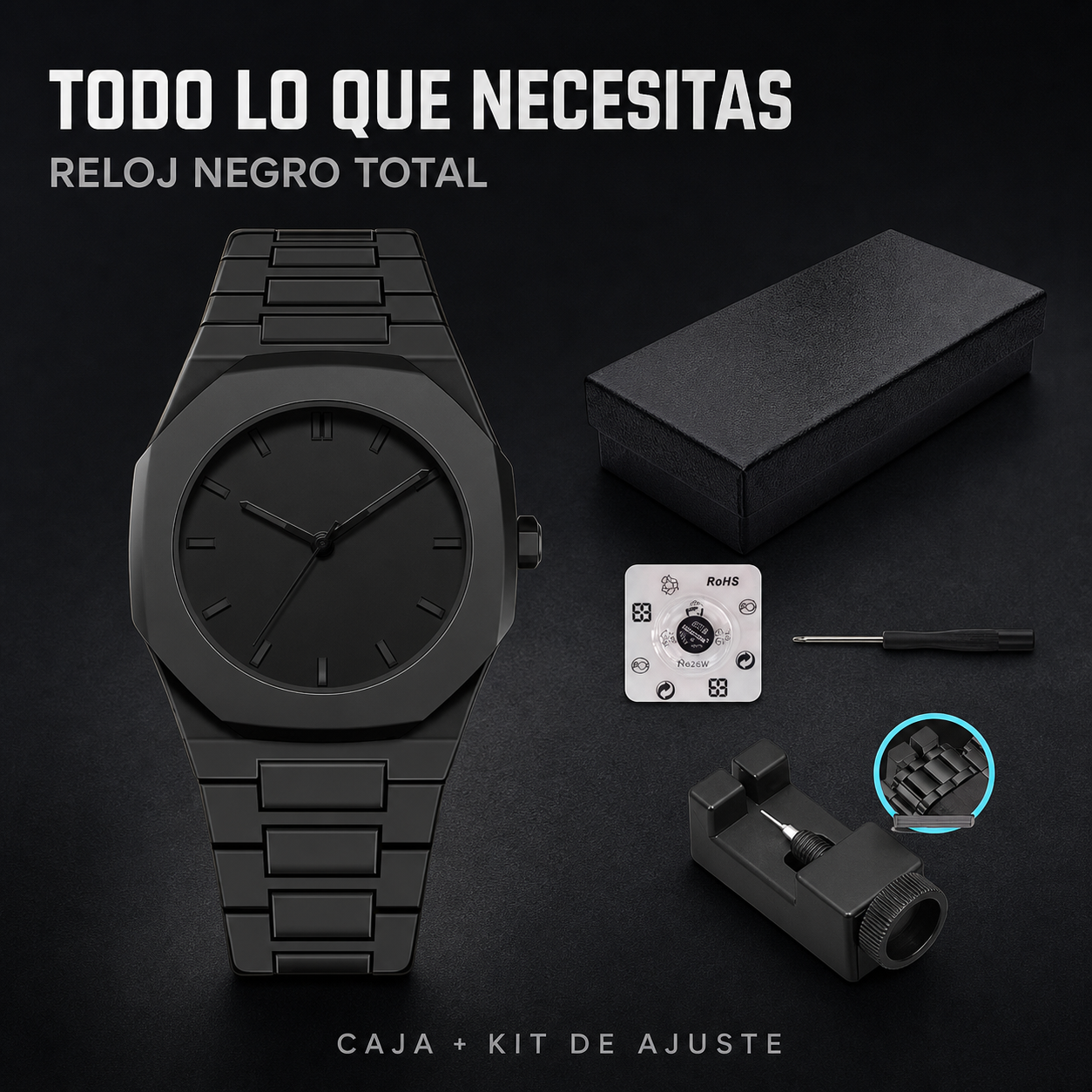 Reloj Negro Total – Acero y Cuarzo