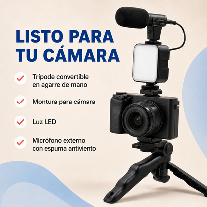 Kit Para Realizar Videos: trípode con luz LED y micrófono para tu celular