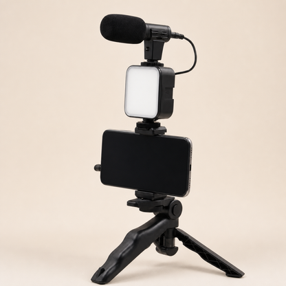 Kit Para Realizar Videos: trípode con luz LED y micrófono para tu celular