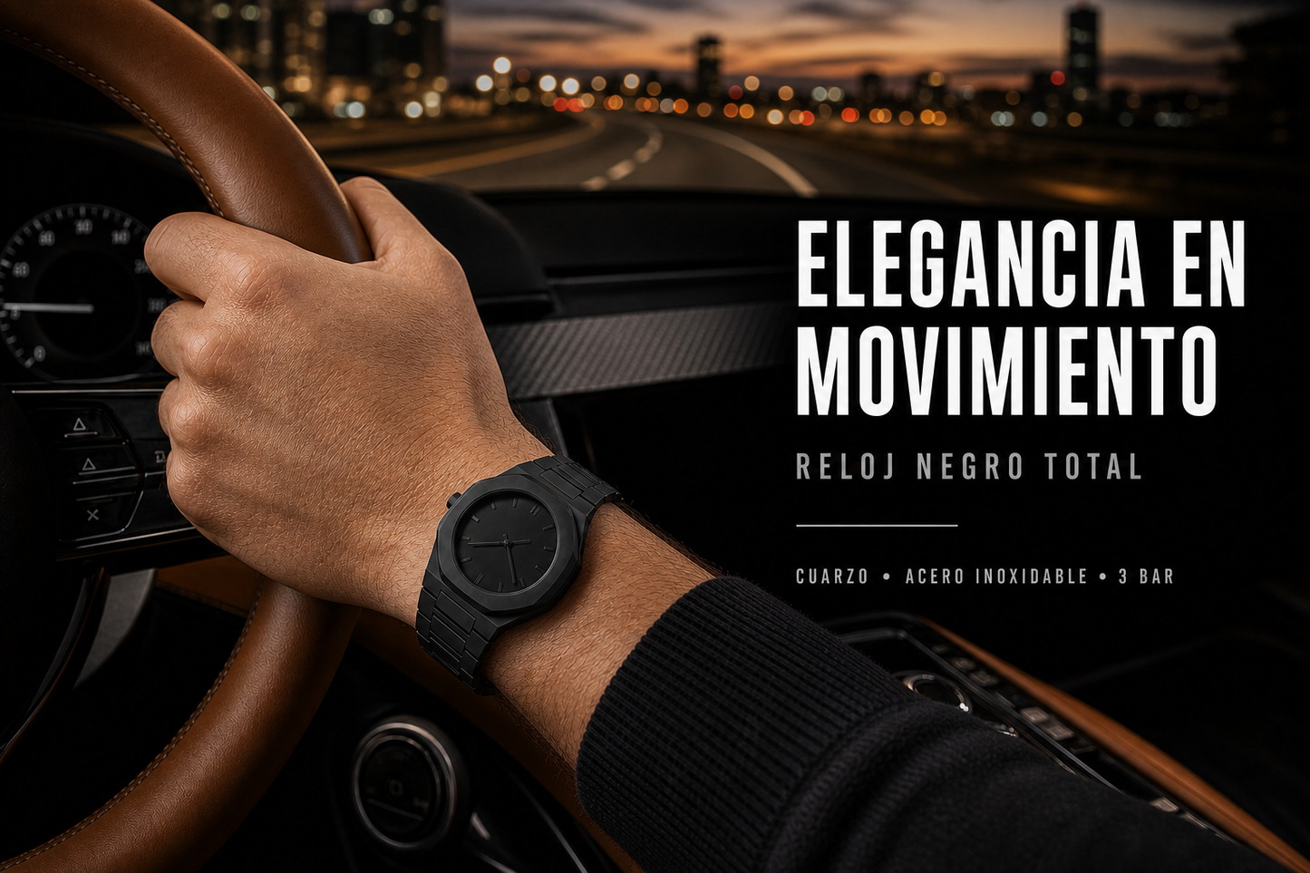Reloj Negro Total – Acero y Cuarzo