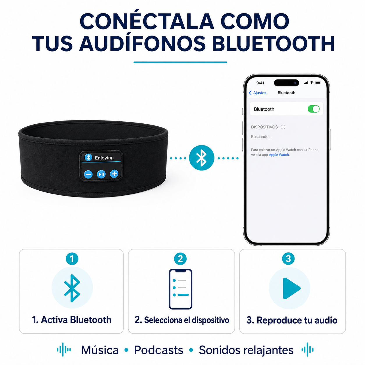 DuermePleno se conecta al teléfono como audífonos Bluetooth