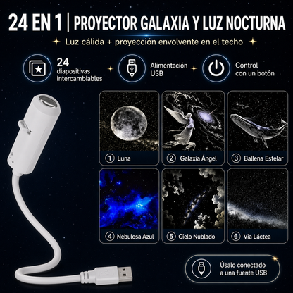 24 Proyecciones Galaxia,Navidad, Halloween y Mucho Más Estrellas USB Luz de Noche Flexible