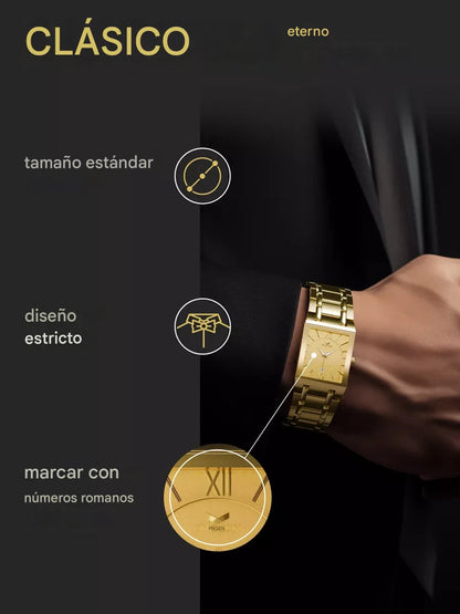 Reloj clásico dorado con números romanos