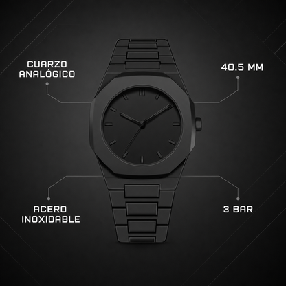 Especificaciones del reloj negro Seeyome 921: cuarzo, 40.5 mm, acero inoxidable y 3 BAR